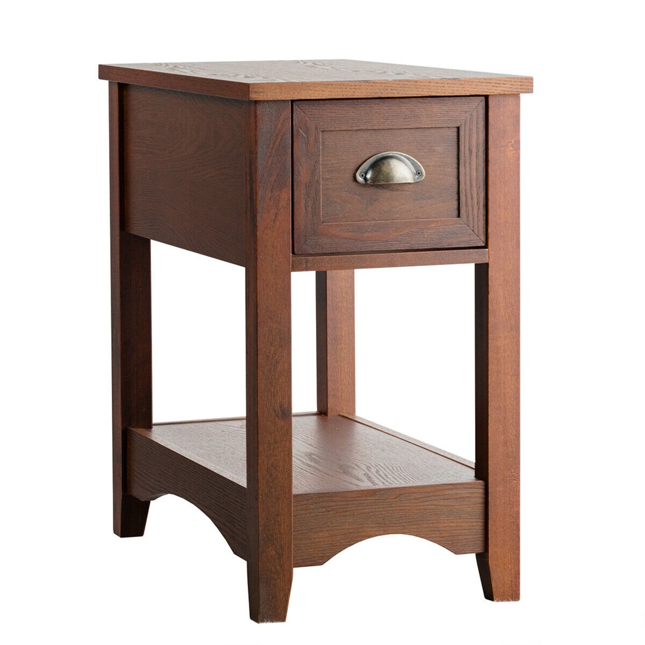 Modern Narrow End Table with Storage Drawer and Display Shelf